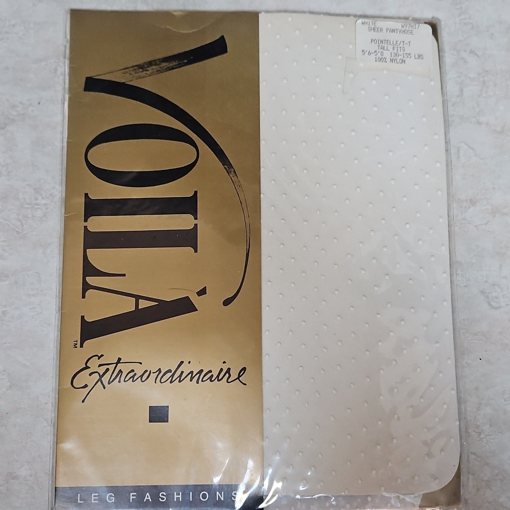 VOILA Extraordinaire Sheer White Dots Pantyhose Tights Sz. M Tall Vintage 90s
